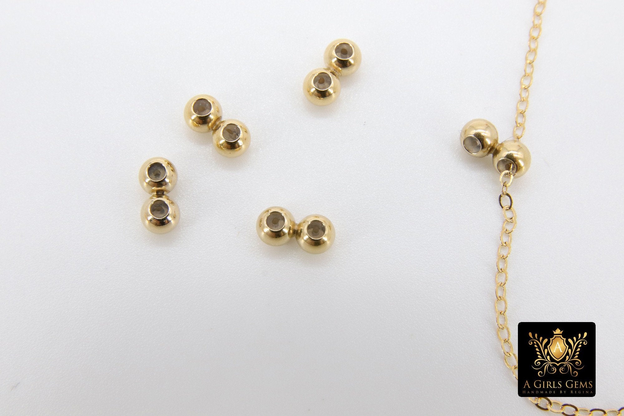 Slider Beads, 14 K Gold Filled Dainty Chain Silicon Stopper Beads #2144, 2 Hole Bolo, Lariat Jewelry Findings