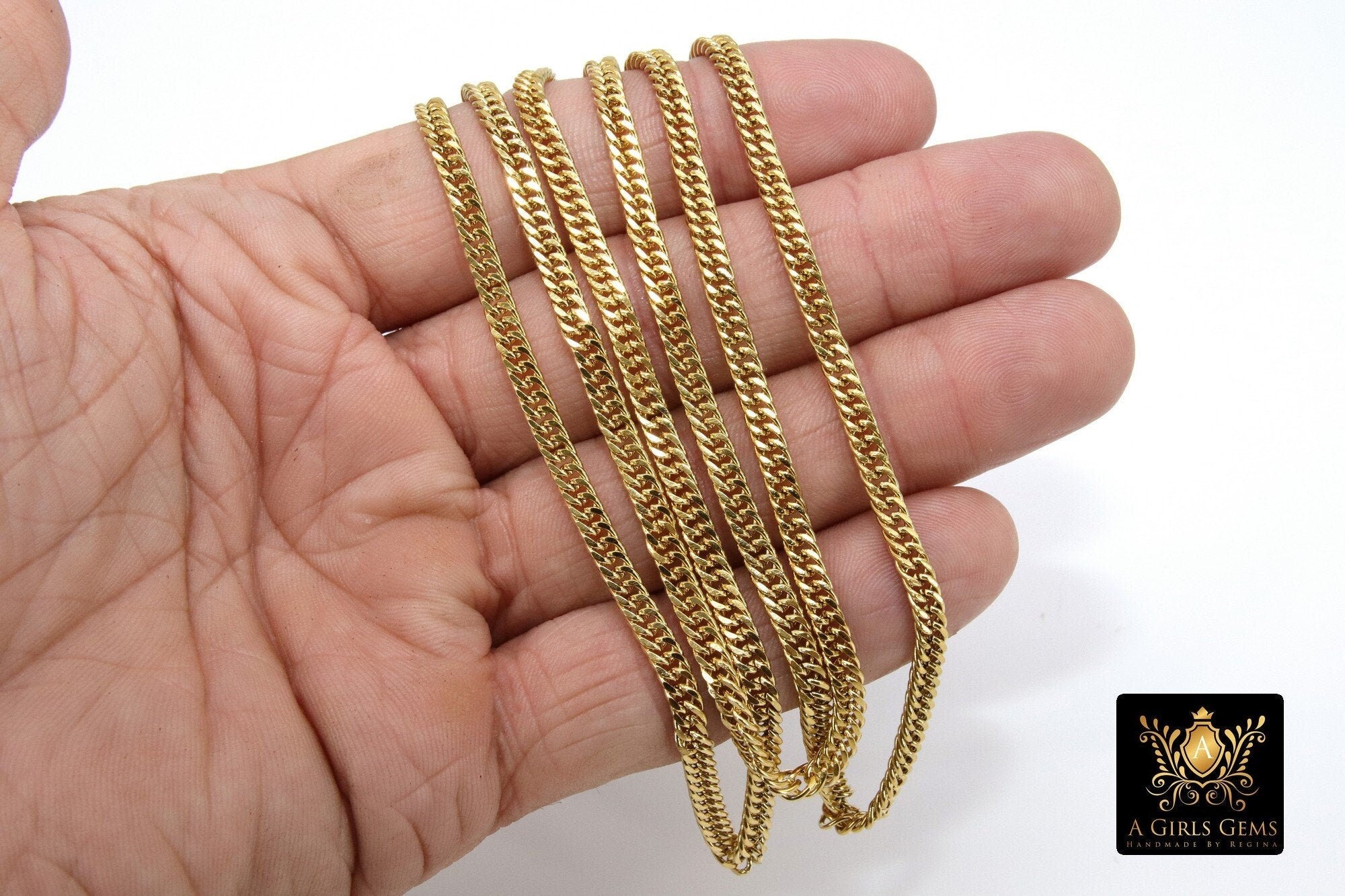 Stainless Steel Chain, 304 Gold Faceted Dainty Curb Chains CH #165, 5 mm Unfinished Necklace Chains