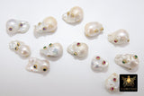 Genuine Pearl Beads, CZ Pave Baroque Pearl Beads, Large Oval Charms Freshwater Pearl