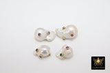 Genuine Pearl Beads, CZ Pave Baroque Pearl Beads, Large Oval Charms Freshwater Pearl - Clear / Large - 2 Piece