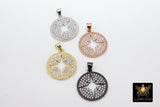 CZ Pave Starburst Charms, Cubic Zirconia Star for Necklace, Bracelet
