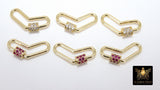 CZ Pave Carabiner Lock, Gold Rectangle Screw Clasps, Colorful Interlocking Clasp for Necklace