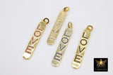 CZ Micro Pave Love Words Charms, Gold Rectangle Oblong Pendants #556, Inspirational Dog Tags