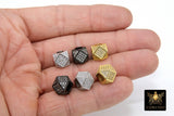 CZ Pave Cube Beads, Silver 10 mm Hexagon #215, Large Hole Black or Gold Square Spacer Beads