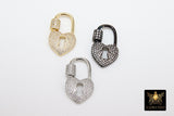CZ Pave Lock and Key Clasps, Heart Screw Oval Clasp, Necklace Carabiner Lock Connectors #2332