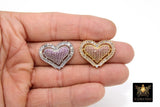 CZ Pave Heart Charms, Gold, Silver Large Heart Pendants