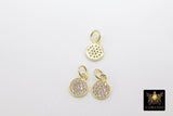 14 K Gold CZ Pave Disc Charm, Gold 925 Sterling Silver Round Cubic Zirconia Charms #2143, 8 x 11 mm