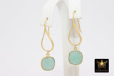 Blue Amazonite Earrings, Long Gemstone Earrings, Gold Dangle Ear Wire Hooks