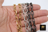 Faceted Gold Link Chain, Paperclip Rectangle Chains CH # 131, Silver Bracelet Large Oval Cable