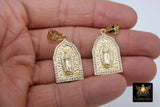 Gold Jesus Virgin Mary Charms, CZ Micro Pave Religious Pendants, Matte Gold Cross #926