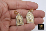 Gold Jesus Virgin Mary Charms, CZ Micro Pave Religious Pendants, Matte Gold Cross #926