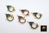 CZ Micro Pave Large Lobster Clasp, Gold Double Sided Claw #158, Colorful Cubic Zirconia Connectors