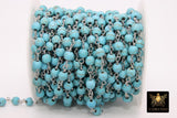 Turquoise Rosary Beaded Chain, 6 mm Silver plated Wire Wrapped CH #522, Blue Boho Howlite Chain
