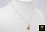 14 K Gold Initial Hammered Chain Necklace, CZ Baguette Round Disc Letters, 14 20 Choker