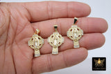 Gold Jesus Virgin Mary Cross Pendants, CZ Pave Cross Charms, Religious Jewelry Crucifix