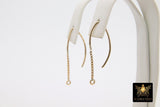 14 K Gold Filled Ear Wire Hooks with Dangle Chain, 925 Sterling Silver V Wire Earring Findings #2165, 14 20 Jewelry