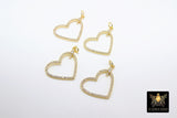 CZ Pave Heart Charms, Gold Cubic Zirconia Micro Pave Heart Shaped Pendants #720, Bracelets