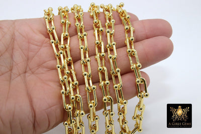 Gold Horseshoe Link Chain, Chunky Beaded End U Chains for Men and Women, Unfinished Heavy Silver Chain