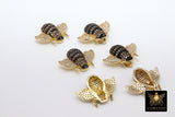 CZ Micro Pave Bee Charms, Bumble Gold Bee Charms, 16 x 21 mm Small Black Honey Bee #925