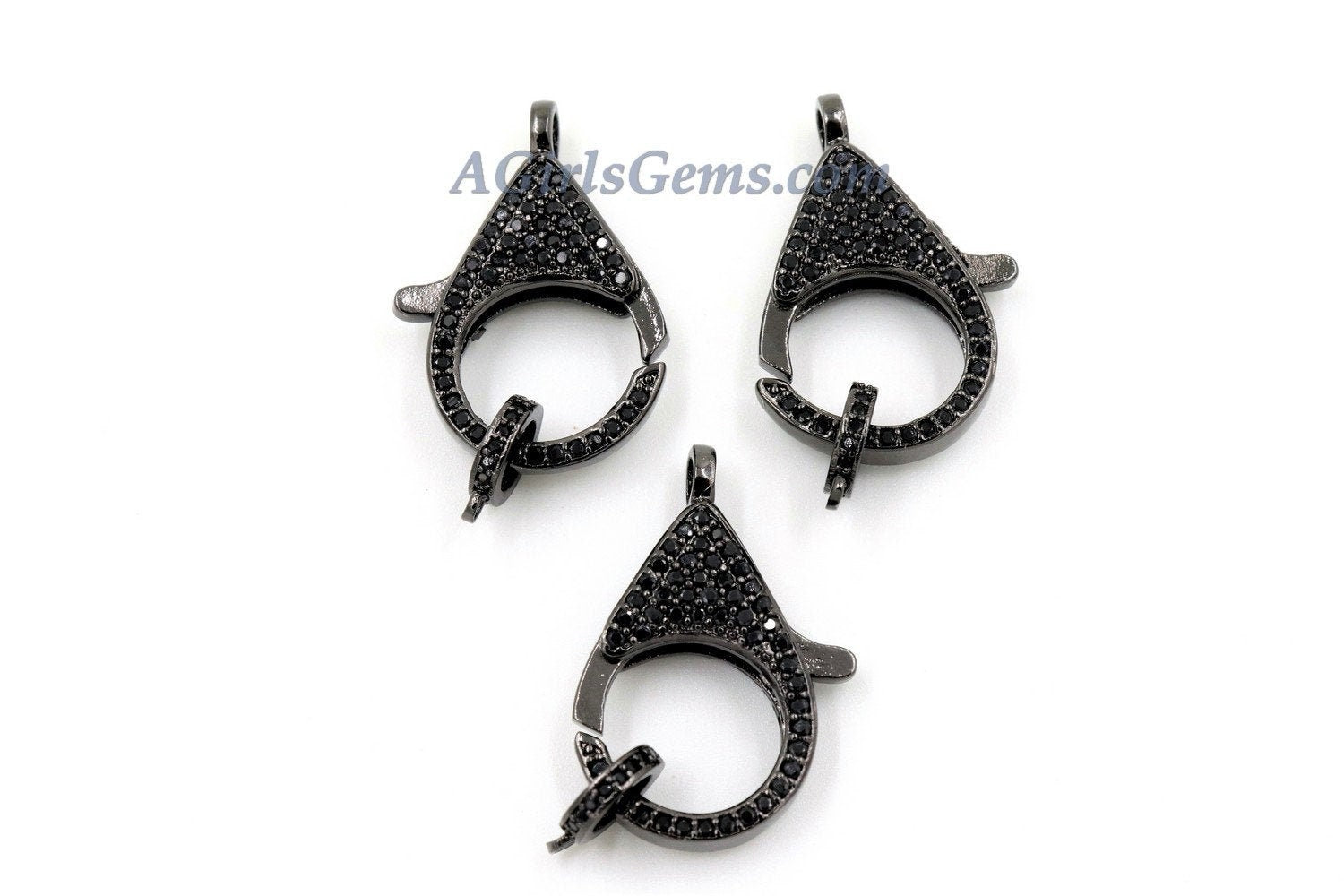 Large Lobster Clasp, 18 x 26 mm Diamond Pave Look, CZ Micro Pave Gunmetal Black Clasps, Double Sided Cubic Zirconia Lobster Claw #318