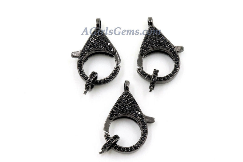 Large Lobster Clasp, 18 x 26 mm Diamond Pave Look, CZ Micro Pave Gunmetal Black Clasps, Double Sided Cubic Zirconia Lobster Claw 