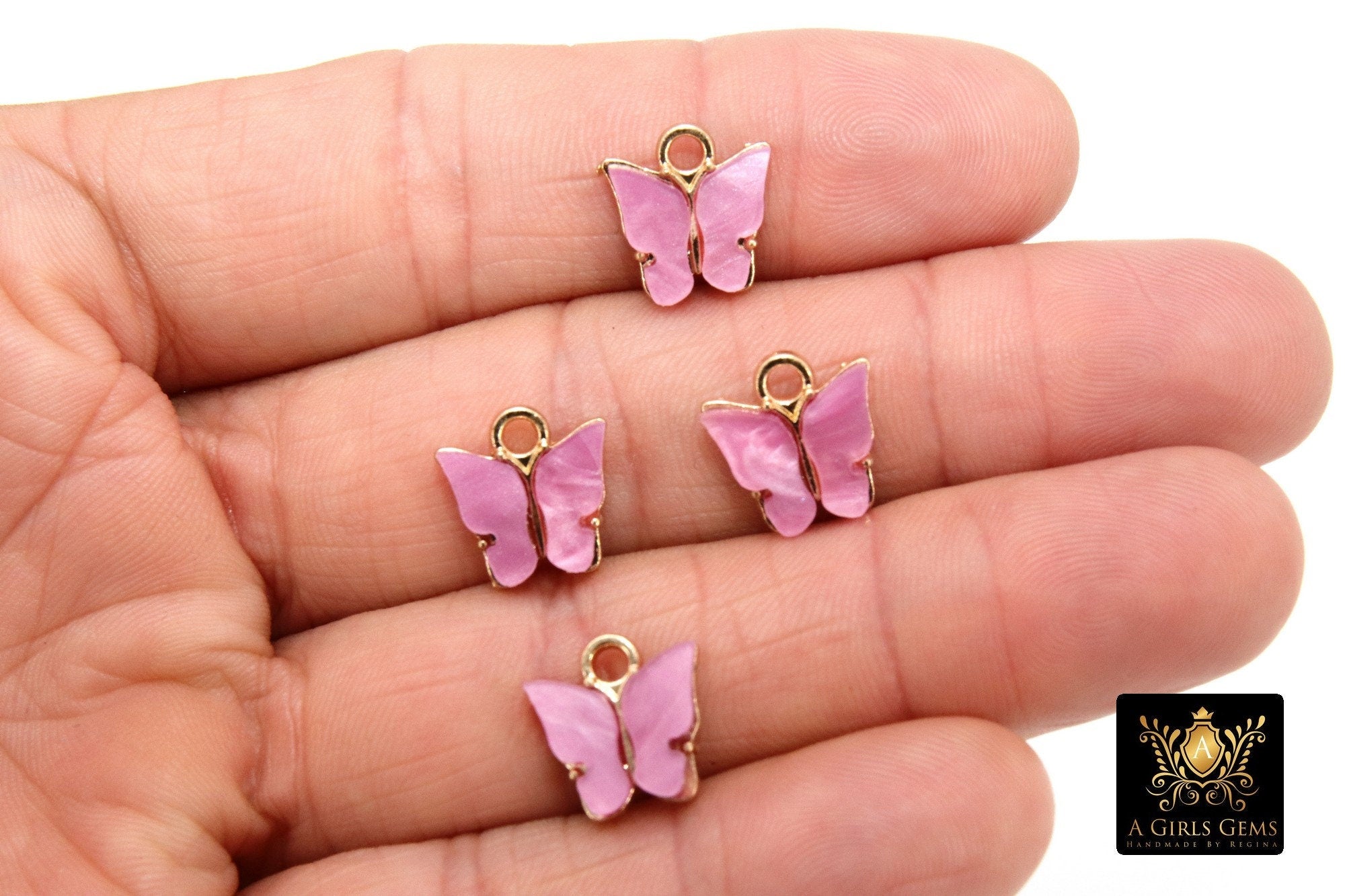 Butterfly Charms, 2 Pc Soft Pink and Fuchsia Resin Pearly Butterflies - A Girls Gems