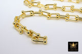 Gold Horseshoe Link Chain, Chunky Beaded End U Chains for Men and Women, Unfinished Heavy Silver Chain