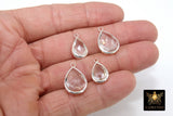 Teardrop Charms, 2 Pcs Silver Clear Crystal, Pear Shape Bezels for Earrings