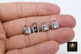 CZ Gold Mini Padlock Charms, Tiny Silver Lock Pendant #721, Necklace and Bracelet Dangles 7 x 12 mm