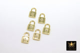 CZ Gold Mini Padlock Charms, Tiny Silver Lock Pendant #721, Necklace and Bracelet Dangles 7 x 12 mm