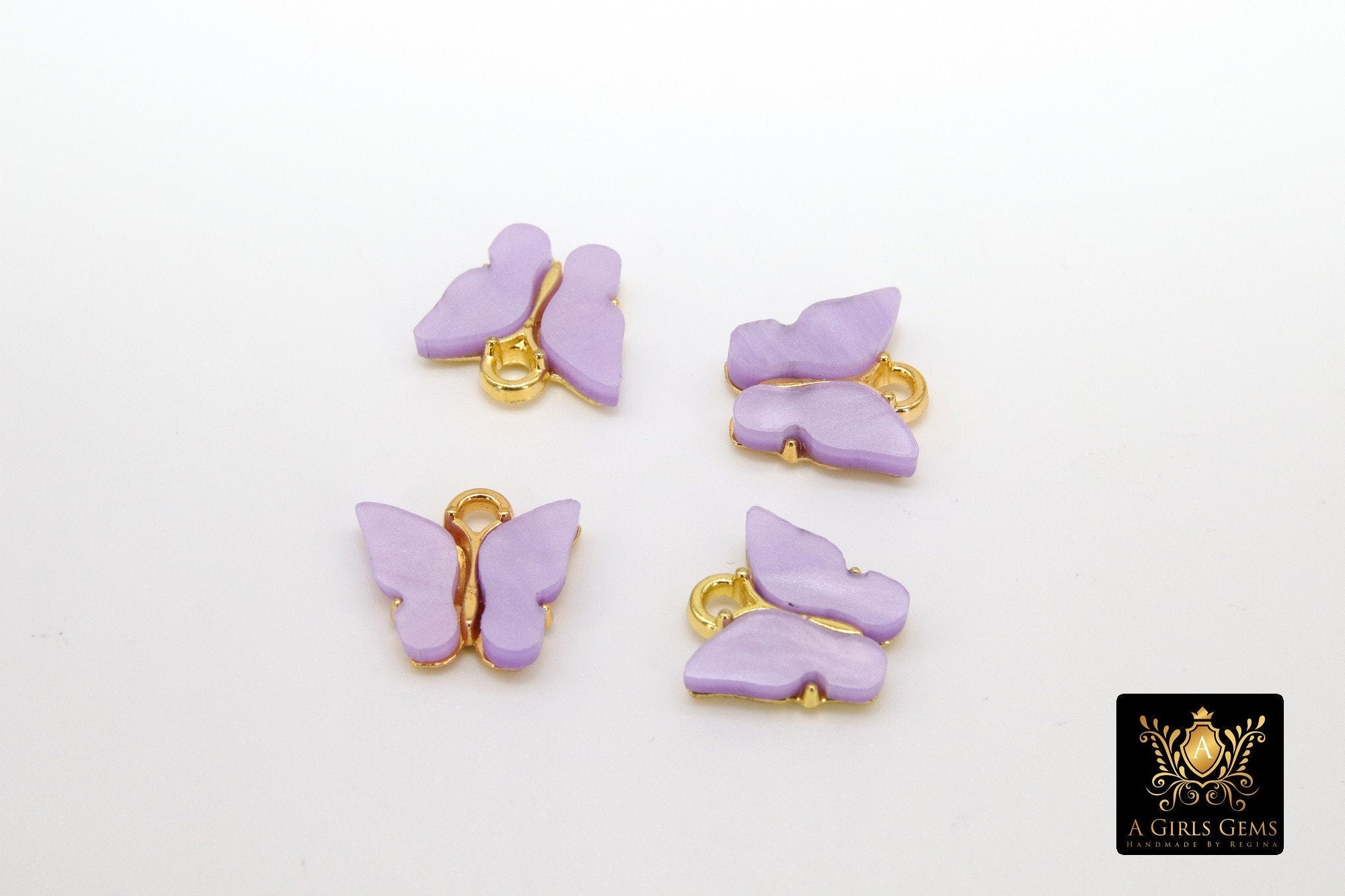 Butterfly Charms, 2 Pc Lavender Purple Resin Pearly Butterflies, Huggie Charms