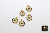 Tiny Evil Eye Connectors, CZ Micro Pave Gold Round Disc Charms #81, Clear and Black Pave Lucky Eye Charm