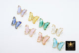 CZ Crystal Butterfly Stud Earrings, 2 Pc Gold Crystal Butterflies #2558, 8 Colors