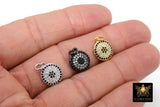 Silver Evil Eye Charm, CZ Micro Pave Tiny Evil Eyes Black Pave #121