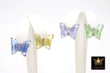 CZ Crystal Butterfly Stud Earrings, 2 Pc Silver Crystal Butterflies #2558, 8 Colors
