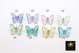 CZ Crystal Butterfly Stud Earrings, 2 Pc Silver Crystal Butterflies #2558, 8 Colors