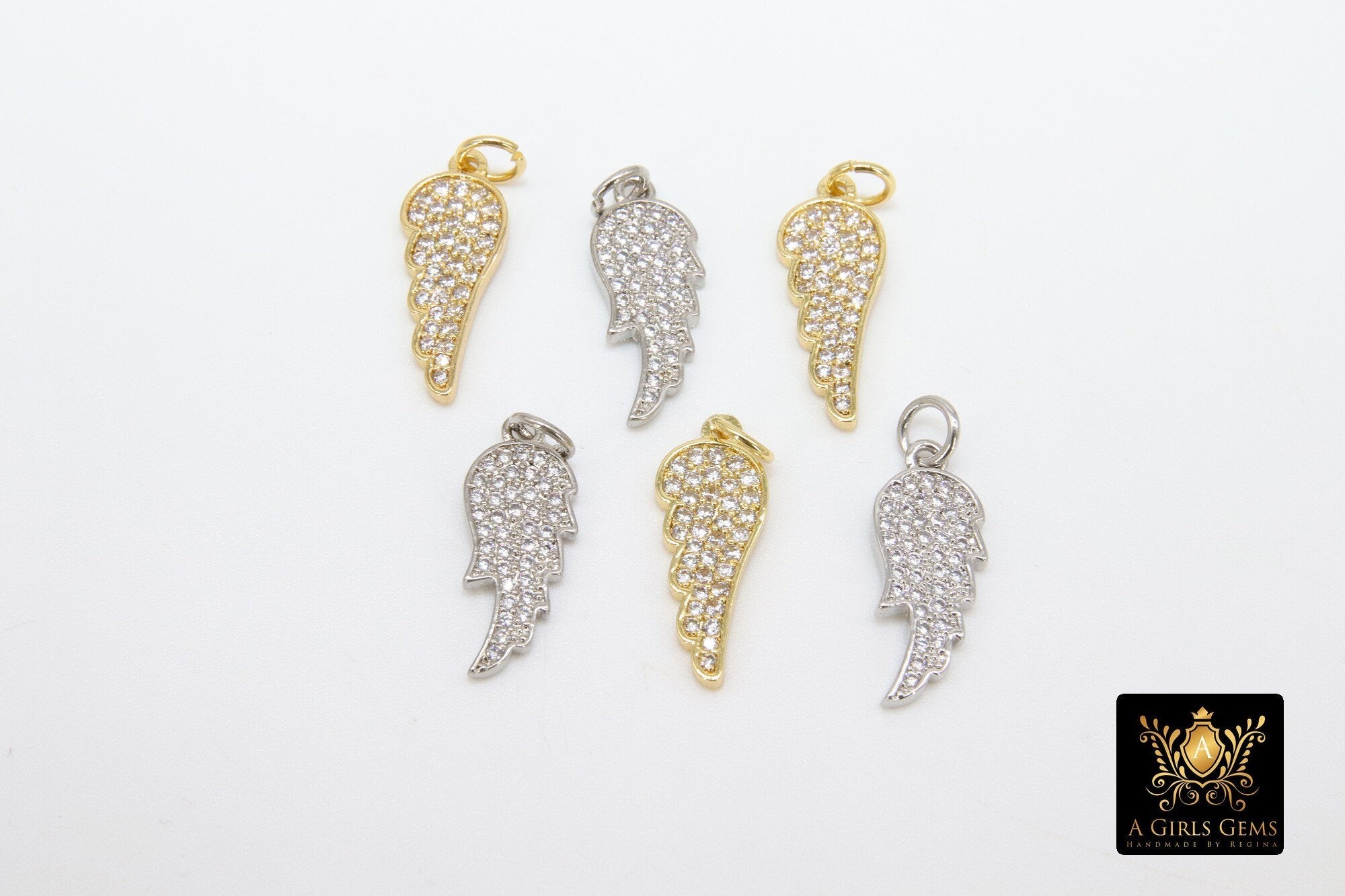 CZ Micro Pave Angel Wings, Tiny Gold Guardian Angel Jewelry #80