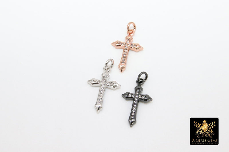 CZ Pave Cross Charms, Small Silver Cross Pendants 