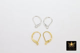 Gold Smooth Lever back Ear Ring Parts, 2 Pc Silver and Gold Huggie Wire Findings #2621, Open Loops 9.5 x 17 mm