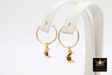 14 K Gold Filled Endless Hoop with CZ Heart, Gold Hooplet Dangle Clear CZ Heart Charms #2548