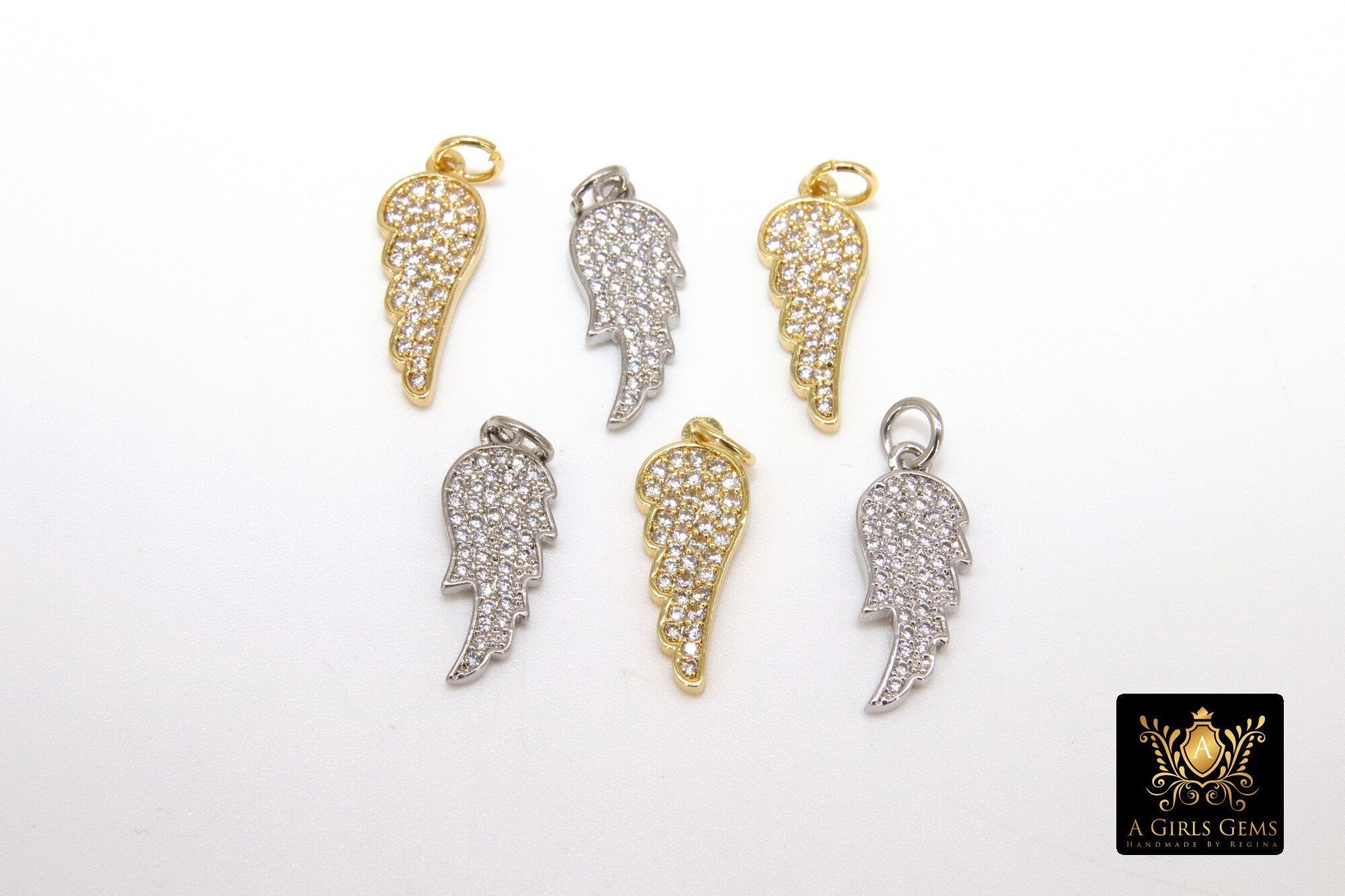 CZ Micro Pave Angel Wings, Tiny Gold Guardian Angel Jewelry #80