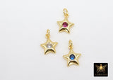 CZ Star Charm, 2 Pcs CZ Micro Pave Gold Tiny North Star, 8 x 11 mm Crystal Starburst #2622