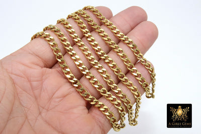 Gold Cuban Curb Chain, 304 Stainless Steel 6 x 5 mm Heavy Flat Miami Diamond Cut Oval Jewelry Chains - A Girls Gems