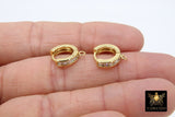 CZ Micro Pave Silver Huggies, Thick 3.5 mm Lever back Gold Round Ear Ring Parts #732, 14 mm Hoops with Closed / Open Loops