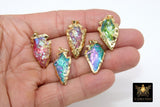 Arrowhead Charm Pendants, Small Gold and Titanium AB Crystal Quartz Arrow Tribal Pendants #2602, Blue Green or Pink