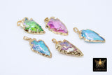Arrowhead Charm Pendants, Small Gold and Titanium AB Crystal Quartz Arrow Tribal Pendants #2602, Blue Green or Pink