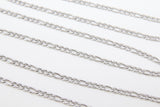 Stainless Steel Figaro Faceted Chain, Silver Chains 6 x 3 and 4 x 3 mm Links, Unfinished Jewelry Chains By the Yard