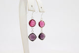 925 Sterling Silver Pink Tourmaline Earrings, Amethyst Gemstones, Dangle Ear Wire Hooks