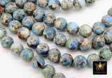 Natural Imperial Baby Blue Jasper Beads, Sea Sediment Round Marbleized Beige and Light Gray Beads BS #2 - A Girls Gems