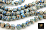 Natural Imperial Baby Blue Jasper Beads, Sea Sediment Round Marbleized Beige and Light Gray Beads BS #2
